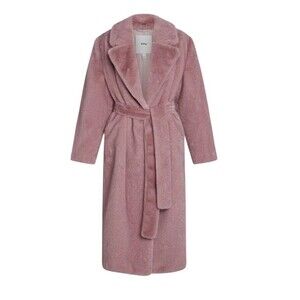 NEW $398 KHY Signature Lux Faux Fur Winter Trench Coat Sz Small Powder Pink